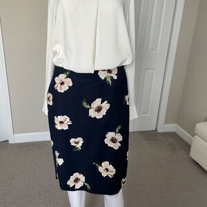 Ann Taylor Navy Floral Pencil Skirt